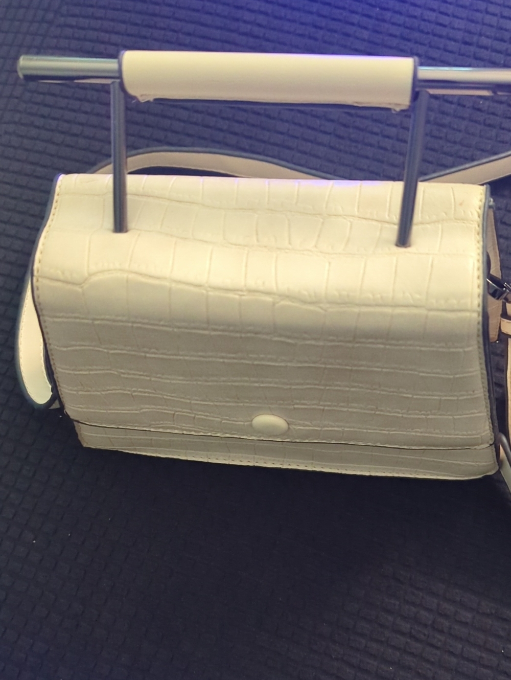 Croc-Embossed Off-White Top Handle Shoulder Bag Like New